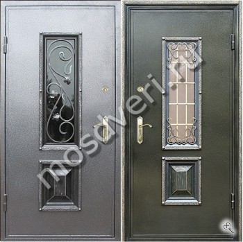 Металлическая входная дверь со стеклом и ковкой и порошковым окрасом с двух сторон - купить от производителя Мосдвери Металлическая входная дверь со стеклом и ковкой и порошковым окрасом с двух сторон